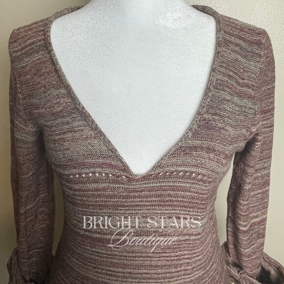 Brown Sweater Long Sleeve Gold Foiled Fold Back Cuffs ALT ASO Monica Lorelai - Picture 9 of 10